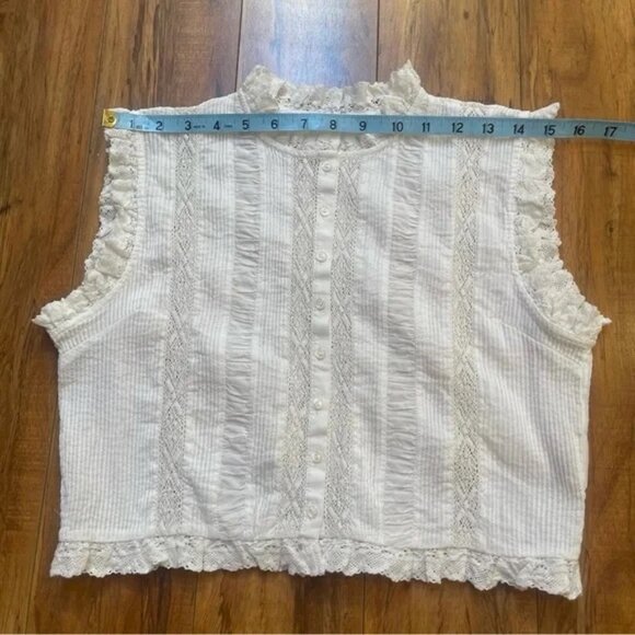 Doen Hallie White Pintuck Lace Ruffle Organic Cotton Blouse - Small - Picture 6 of 9